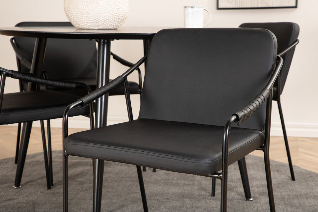 Venture Home Dipp Dining Table - 115cm - Black Veneer / All black legs +Tvist Chair - Black / Black PU_4