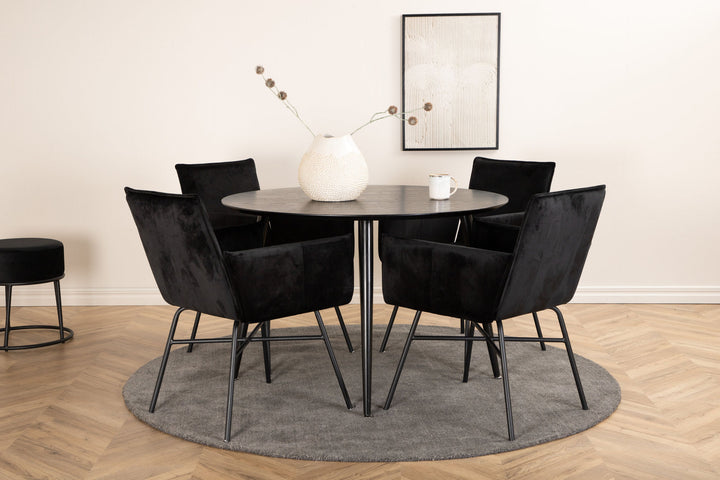 Venture Home Dipp Dining Table - 115cm - Black Veneer / All black legs +Petra Chair - Black / Black Velvet_4