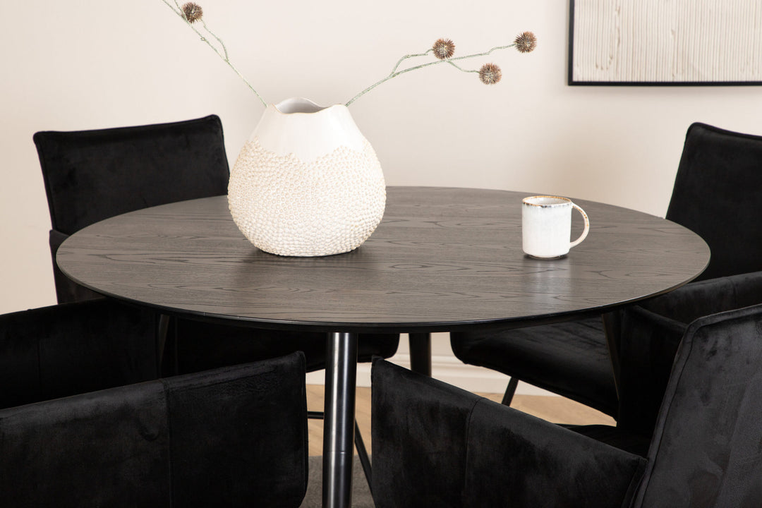 Venture Home Dipp Dining Table - 115cm - Black Veneer / All black legs +Petra Chair - Black / Black Velvet_4