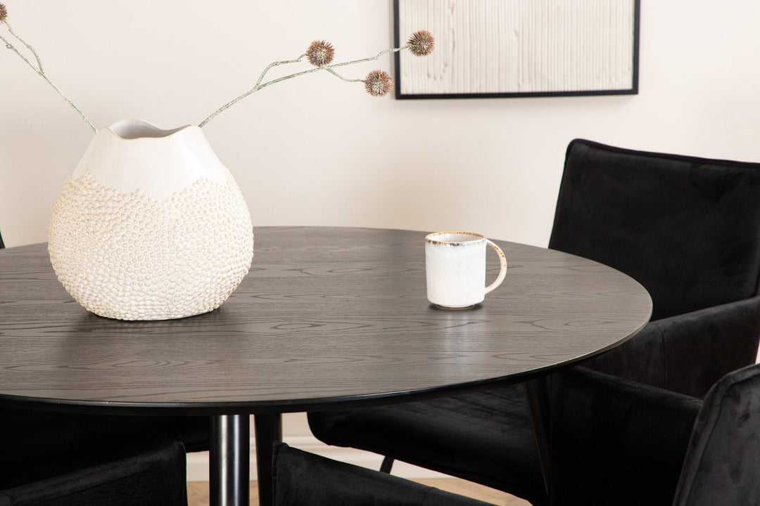 Venture Home Dipp Dining Table - 115cm - Black Veneer / All black legs +Petra Chair - Black / Black Velvet_4