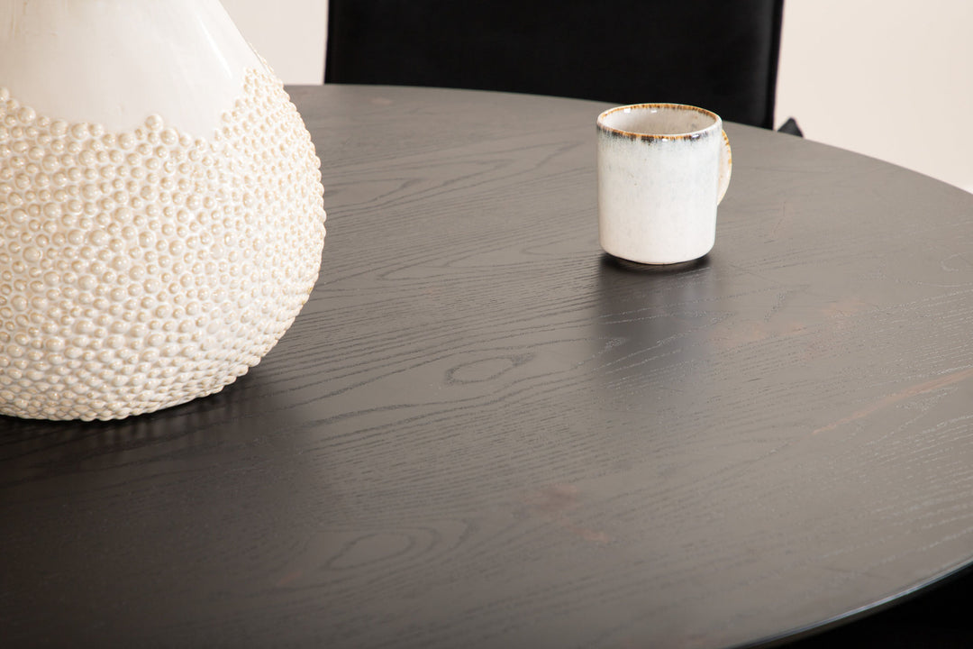 Venture Home Dipp Dining Table - 115cm - Black Veneer / All black legs +Petra Chair - Black / Black Velvet_4