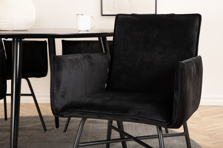 Venture Home Dipp Dining Table - 115cm - Black Veneer / All black legs +Petra Chair - Black / Black Velvet_4