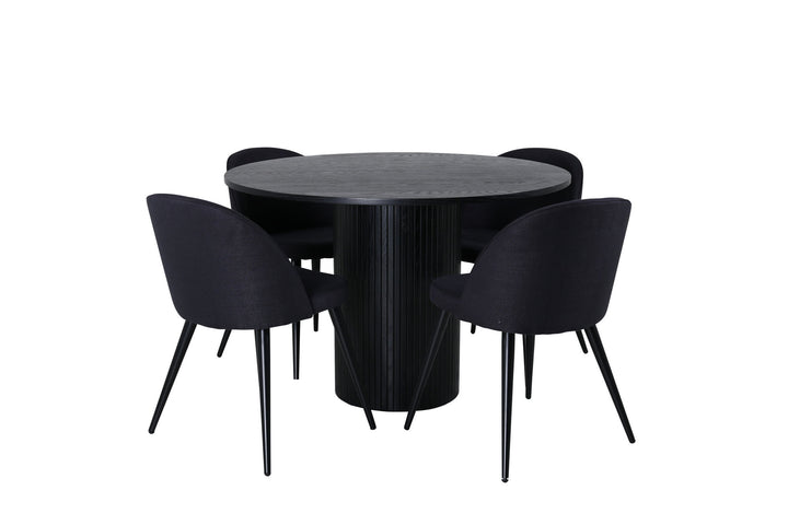 Venture Home Bianca Round Dining Table , Black Black Veneer+Velvet Dining Chiar , Black legs, Black Fabric_4