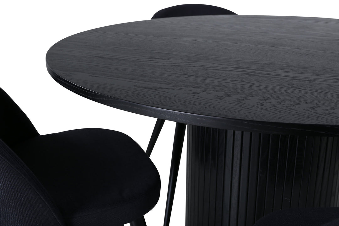 Venture Home Bianca Round Dining Table , Black Black Veneer+Velvet Dining Chiar , Black legs, Black Fabric_4