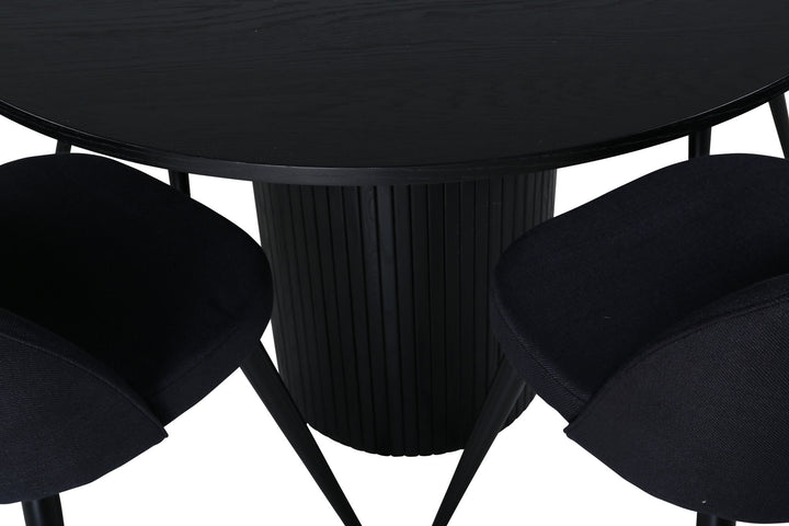 Venture Home Bianca Round Dining Table , Black Black Veneer+Velvet Dining Chiar , Black legs, Black Fabric_4