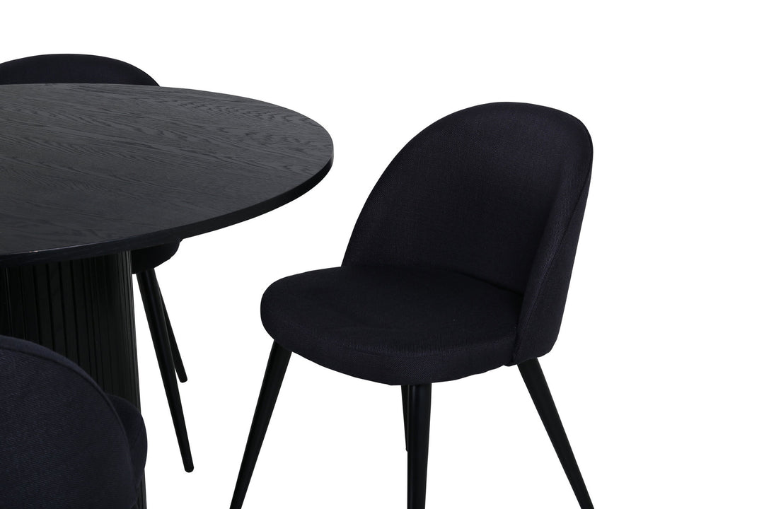 Venture Home Bianca Round Dining Table , Black Black Veneer+Velvet Dining Chiar , Black legs, Black Fabric_4