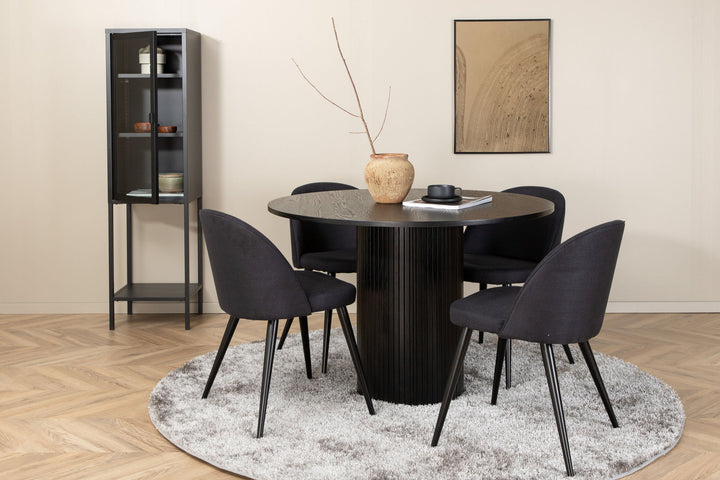 Venture Home Bianca Round Dining Table , Black Black Veneer+Velvet Dining Chiar , Black legs, Black Fabric_4