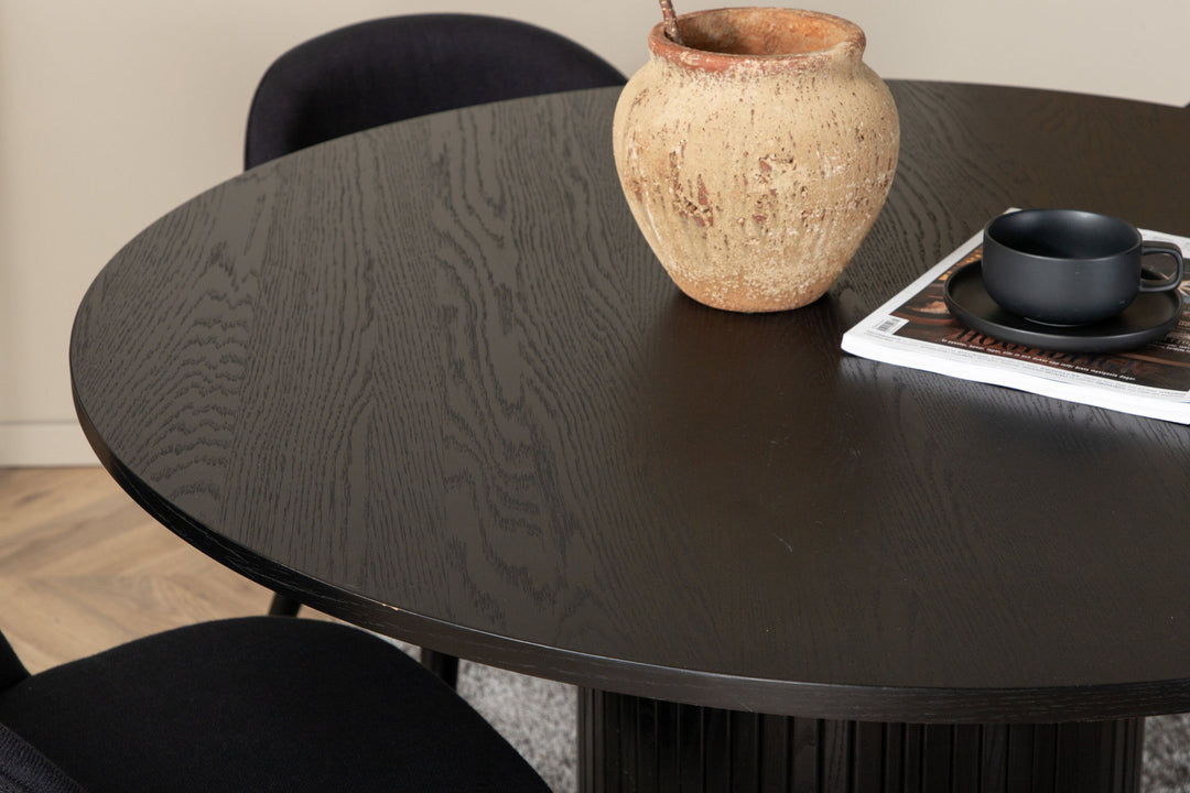 Venture Home Bianca Round Dining Table , Black Black Veneer+Velvet Dining Chiar , Black legs, Black Fabric_4