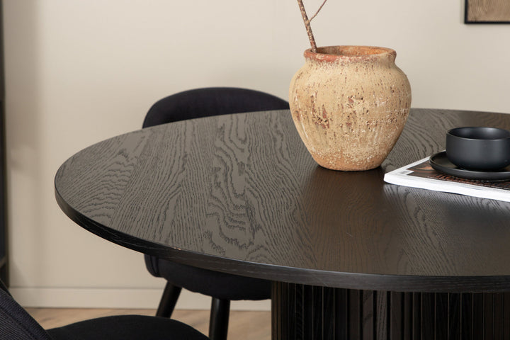 Venture Home Bianca Round Dining Table , Black Black Veneer+Velvet Dining Chiar , Black legs, Black Fabric_4