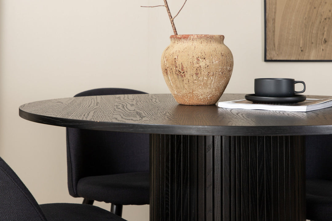 Venture Home Bianca Round Dining Table , Black Black Veneer+Velvet Dining Chiar , Black legs, Black Fabric_4