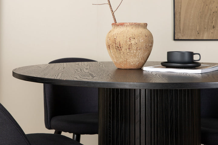 Venture Home Bianca Round Dining Table , Black Black Veneer+Velvet Dining Chiar , Black legs, Black Fabric_4