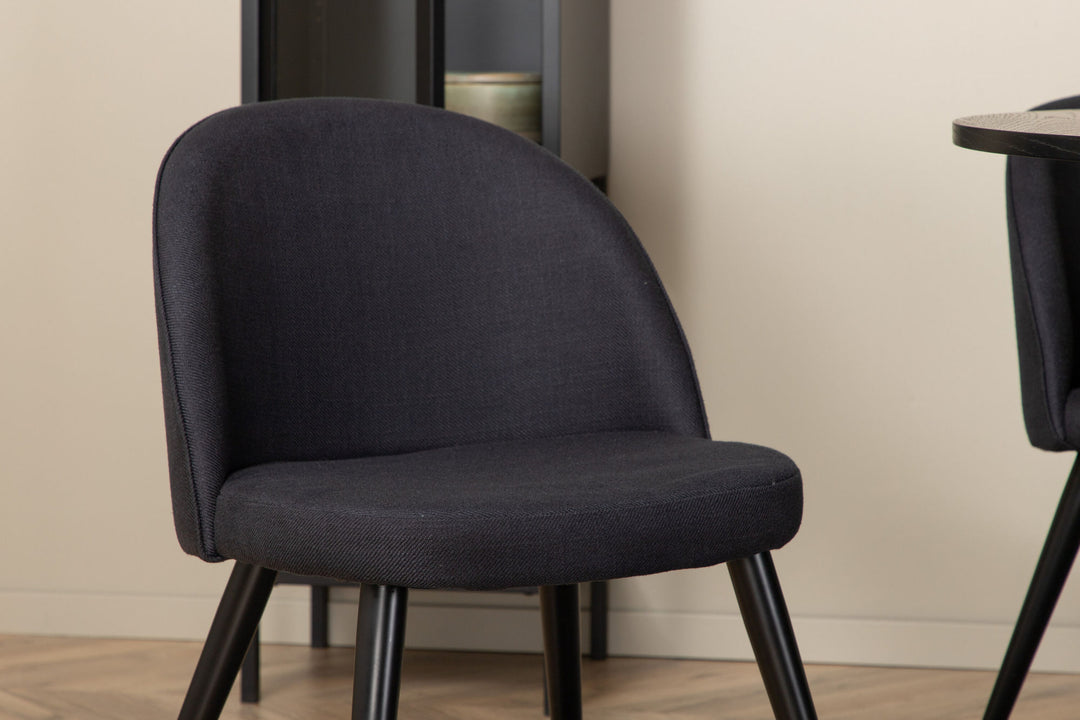 Venture Home Bianca Round Dining Table , Black Black Veneer+Velvet Dining Chiar , Black legs, Black Fabric_4