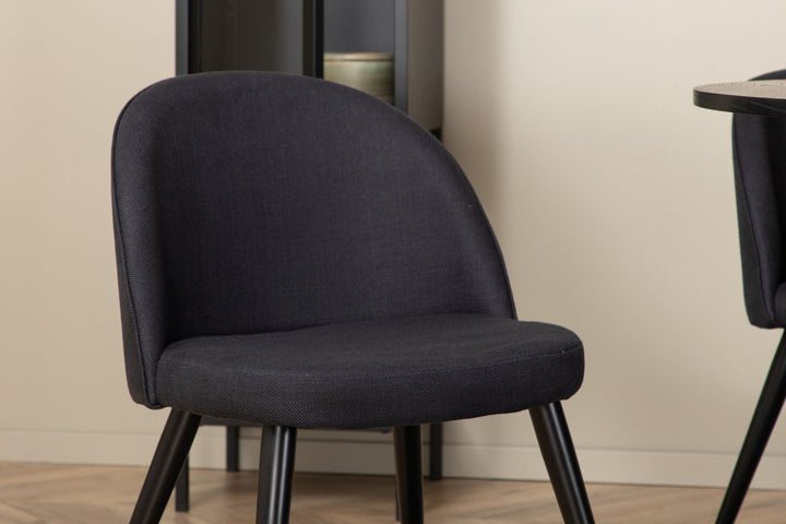 Venture Home Bianca Round Dining Table , Black Black Veneer+Velvet Dining Chiar , Black legs, Black Fabric_4