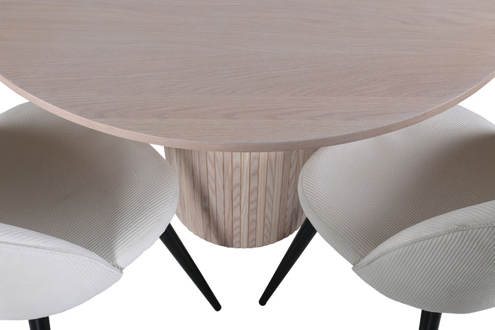 Venture Home Bianca Round Dining Table , White Wash Black Veneer+Velvet Dining Chair Corduroy , Beige Black_4