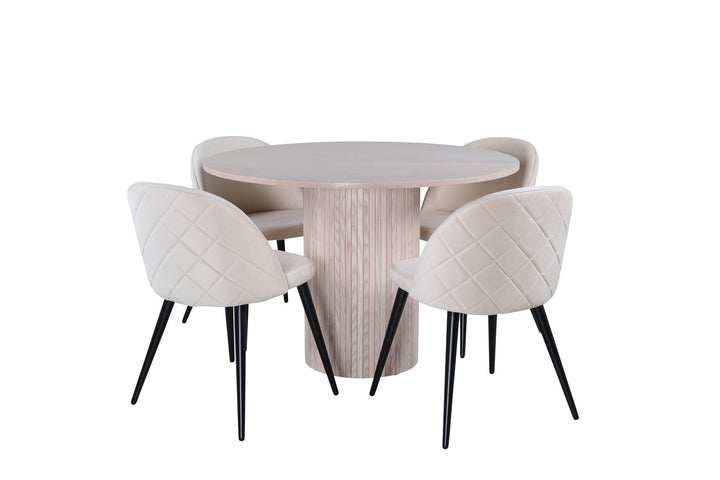 Venture Home Bianca Round Dining Table , White Wash Black Veneer+Velvet Stitches Chair , Black Beige Velvet_4