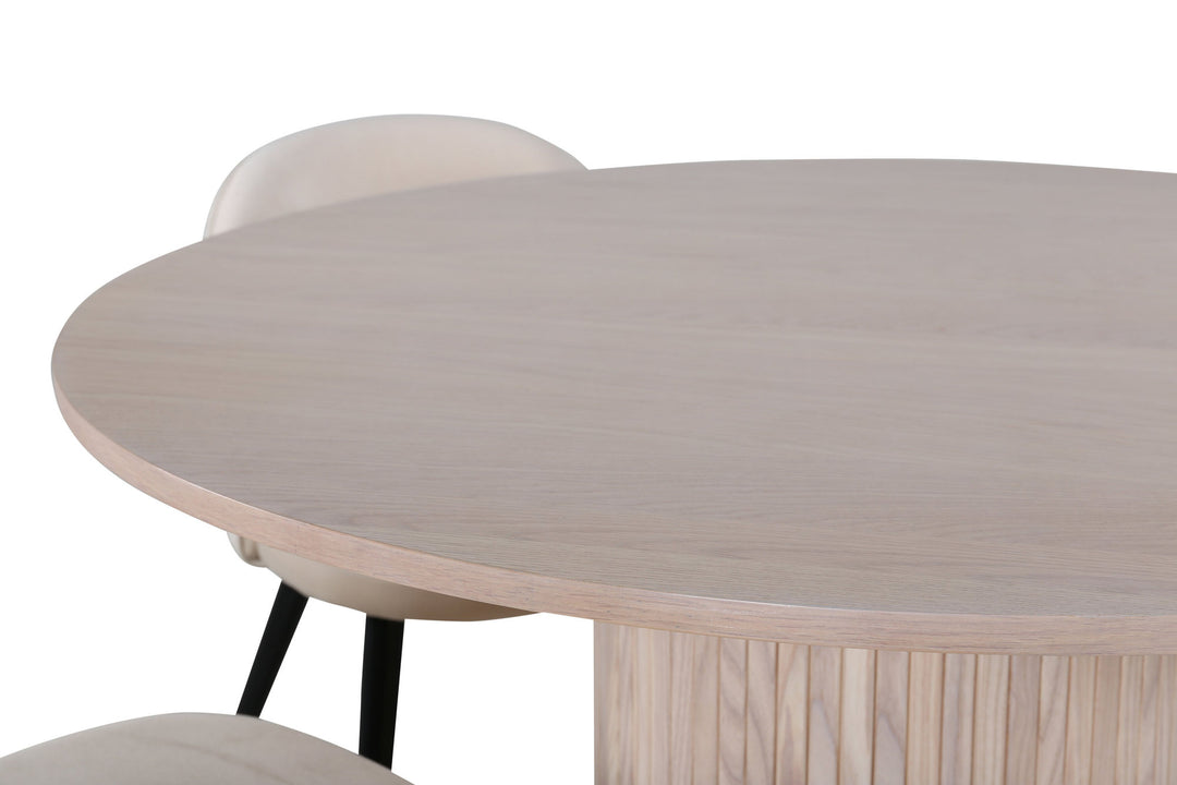Venture Home Bianca Round Dining Table , White Wash Black Veneer+Velvet Stitches Chair , Black Beige Velvet_4