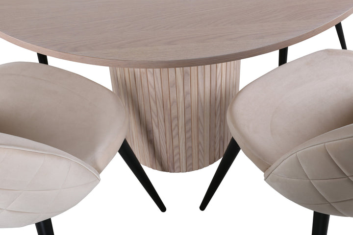 Venture Home Bianca Round Dining Table , White Wash Black Veneer+Velvet Stitches Chair , Black Beige Velvet_4