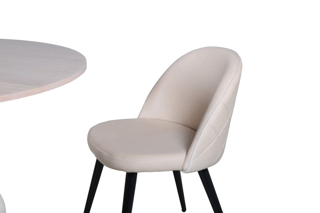 Venture Home Bianca Round Dining Table , White Wash Black Veneer+Velvet Stitches Chair , Black Beige Velvet_4