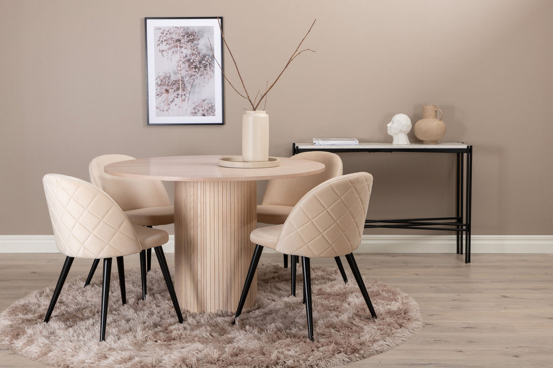 Venture Home Bianca Round Dining Table , White Wash Black Veneer+Velvet Stitches Chair , Black Beige Velvet_4