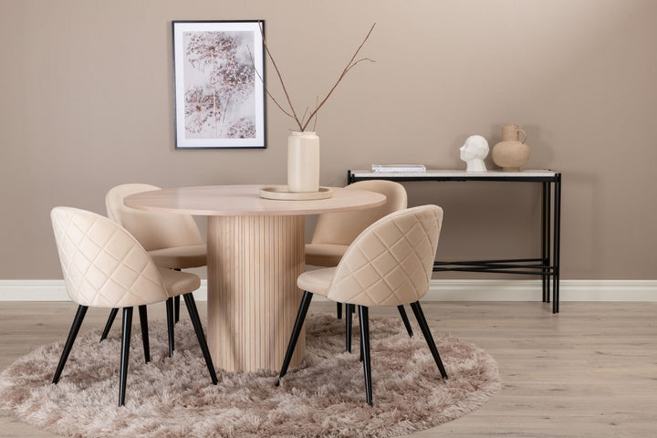 Venture Home Bianca Round Dining Table , White Wash Black Veneer+Velvet Stitches Chair , Black Beige Velvet_4
