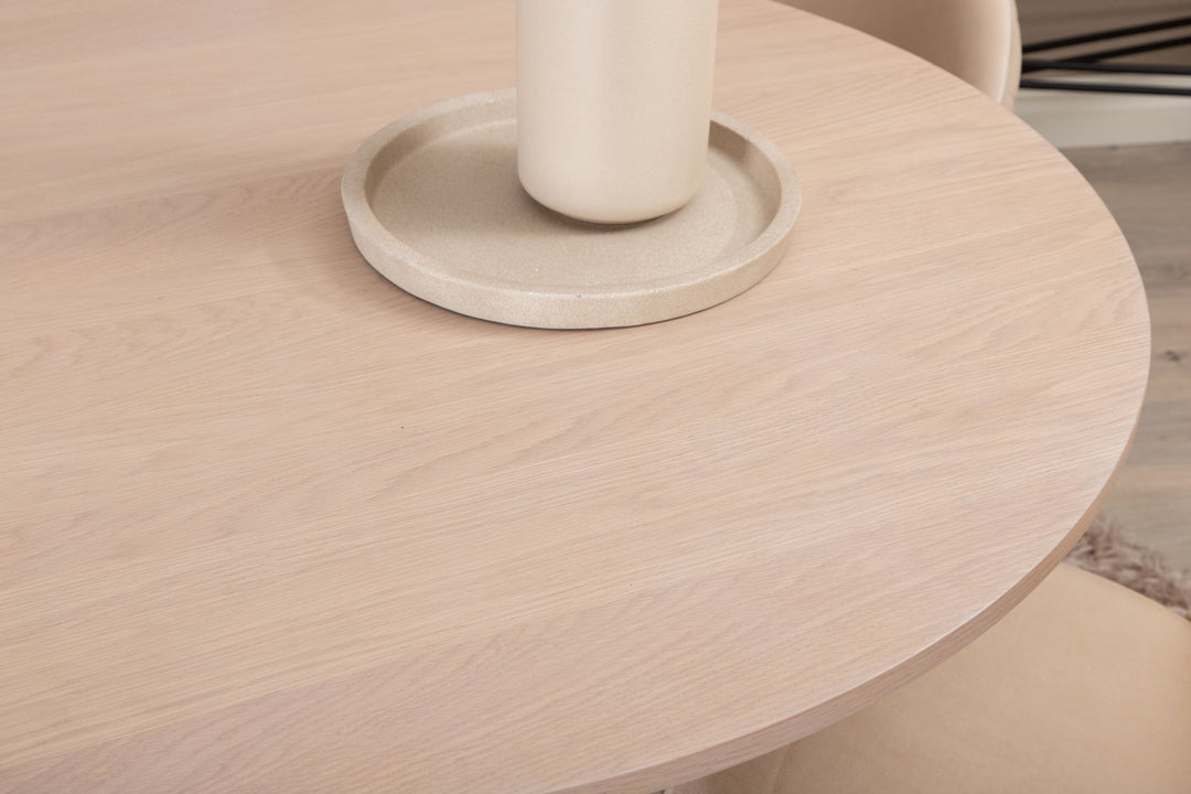 Venture Home Bianca Round Dining Table , White Wash Black Veneer+Velvet Stitches Chair , Black Beige Velvet_4