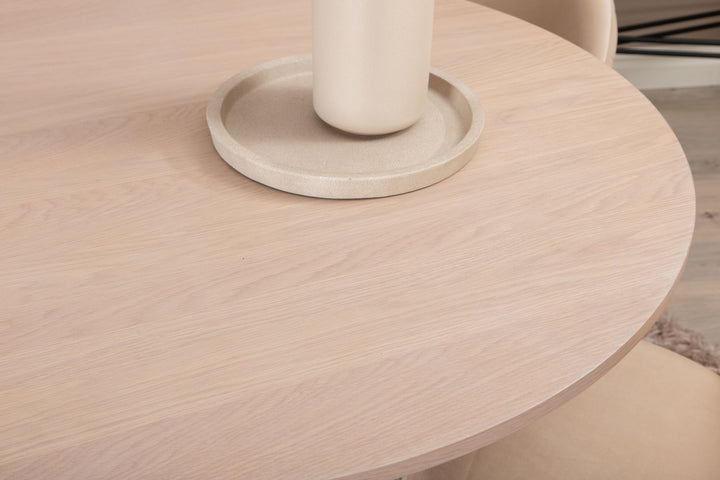 Venture Home Bianca Round Dining Table , White Wash Black Veneer+Velvet Stitches Chair , Black Beige Velvet_4