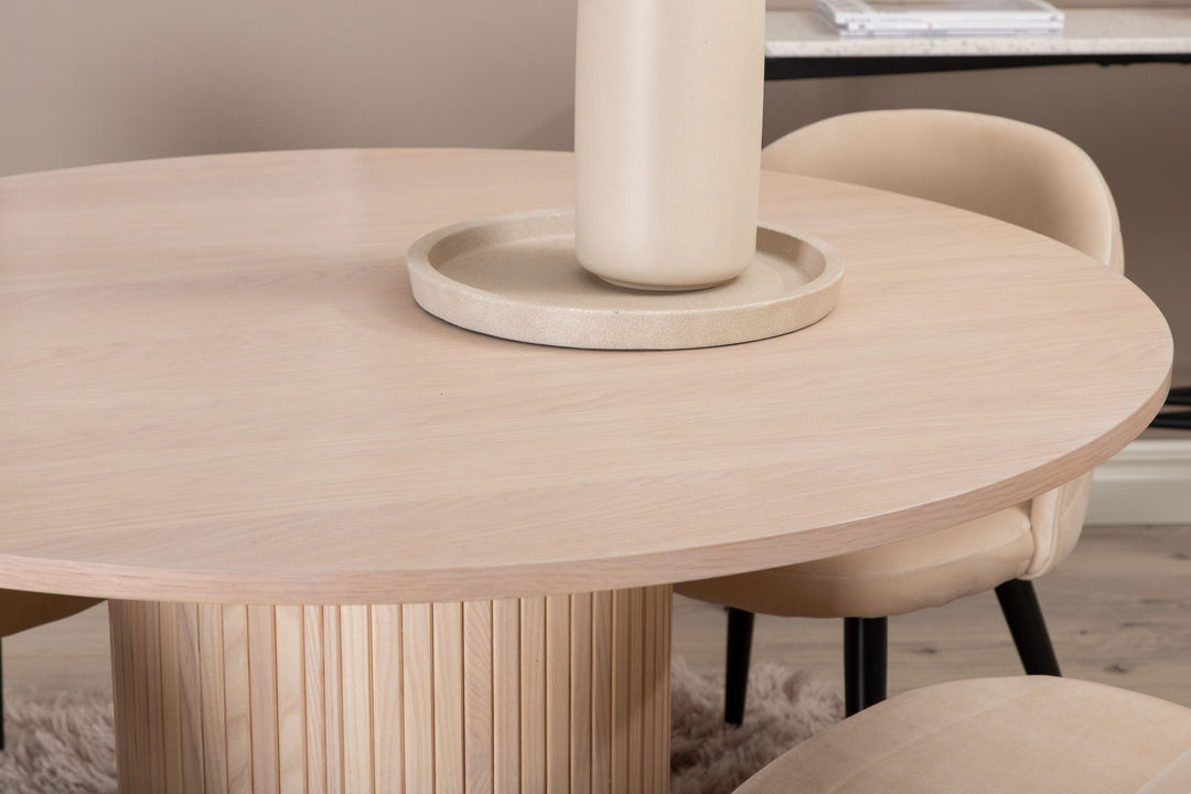 Venture Home Bianca Round Dining Table , White Wash Black Veneer+Velvet Stitches Chair , Black Beige Velvet_4
