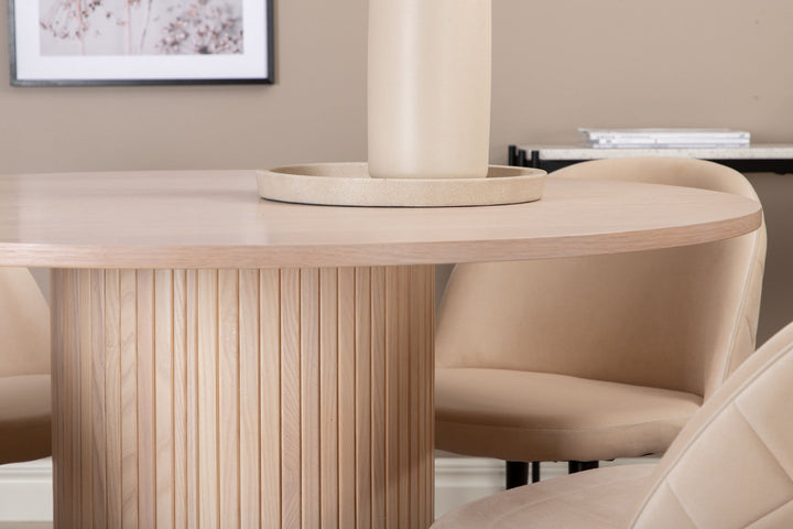 Venture Home Bianca Round Dining Table , White Wash Black Veneer+Velvet Stitches Chair , Black Beige Velvet_4