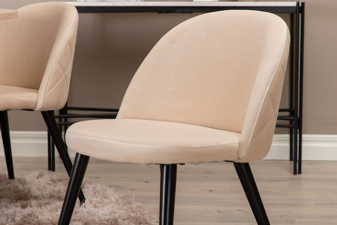 Venture Home Bianca Round Dining Table , White Wash Black Veneer+Velvet Stitches Chair , Black Beige Velvet_4