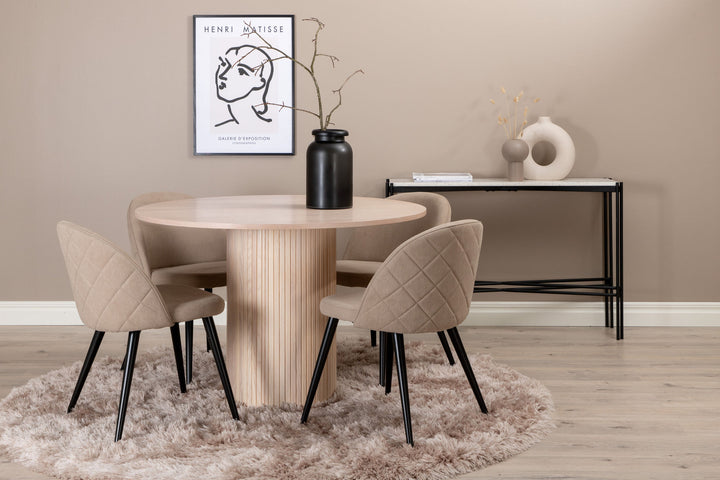 Venture Home Bianca Round Dining Table , White Wash Black Veneer+Velvet Stitches Chair , Black Beige Fabric (Polyester linen )_4