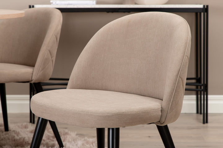 Venture Home Bianca Round Dining Table , White Wash Black Veneer+Velvet Stitches Chair , Black Beige Fabric (Polyester linen )_4