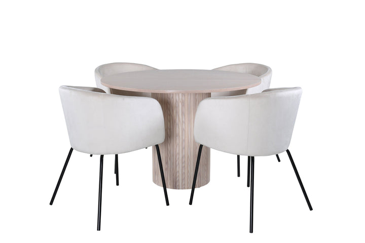 Venture Home Bianca Round Dining Table , White Wash Black Veneer+Berit Chair , Black Beige Velvet_4