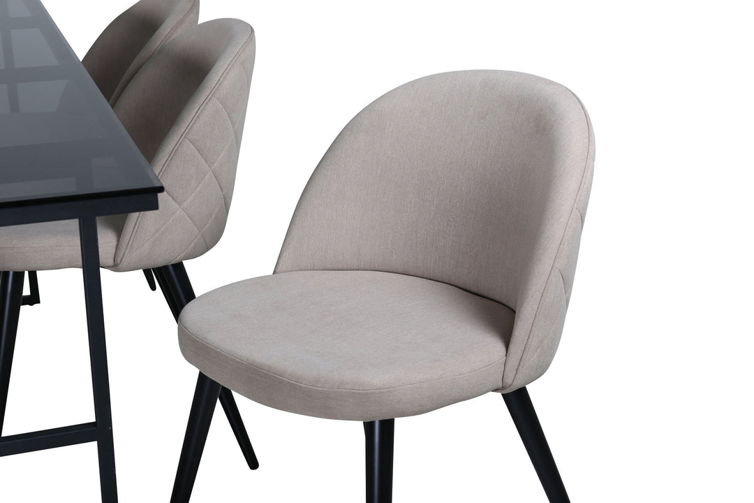 Venture Home Leif Dining Table , Black Black smoked smoked Glass+Velvet Stitches Chair , Black Beige Fabric (Polyester linen )_6