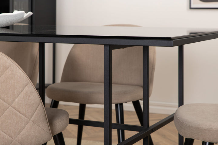 Venture Home Leif Dining Table , Black Black smoked smoked Glass+Velvet Stitches Chair , Black Beige Fabric (Polyester linen )_6