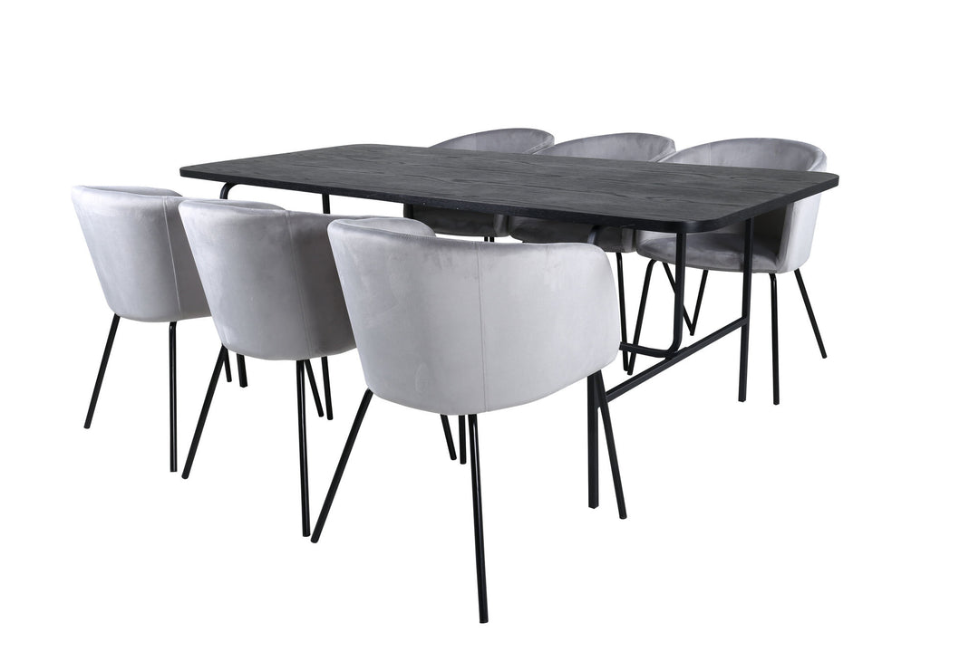 Venture Home Uno Dining Table , Black Black Veneer+Berit Chair , Black Light Grey Velvet_6