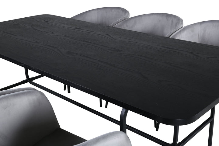 Venture Home Uno Dining Table , Black Black Veneer+Berit Chair , Black Light Grey Velvet_6
