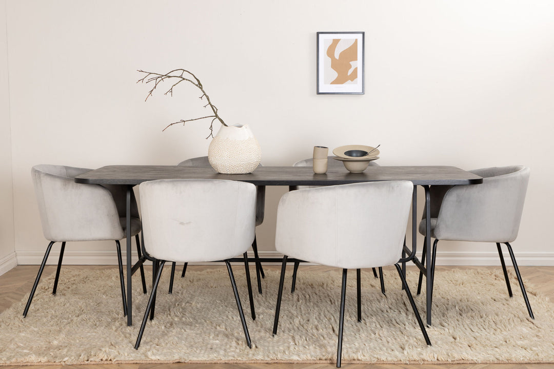 Venture Home Uno Dining Table , Black Black Veneer+Berit Chair , Black Light Grey Velvet_6