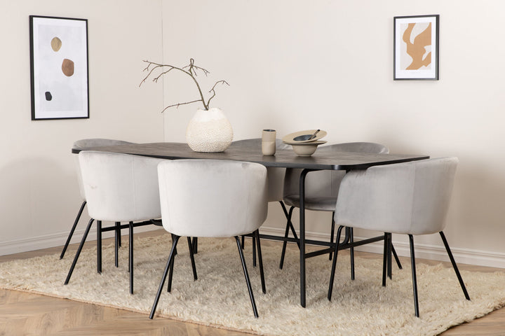 Venture Home Uno Dining Table , Black Black Veneer+Berit Chair , Black Light Grey Velvet_6