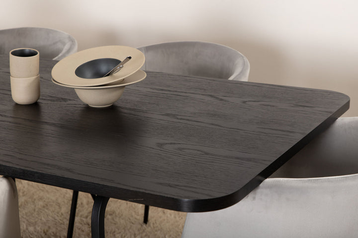 Venture Home Uno Dining Table , Black Black Veneer+Berit Chair , Black Light Grey Velvet_6