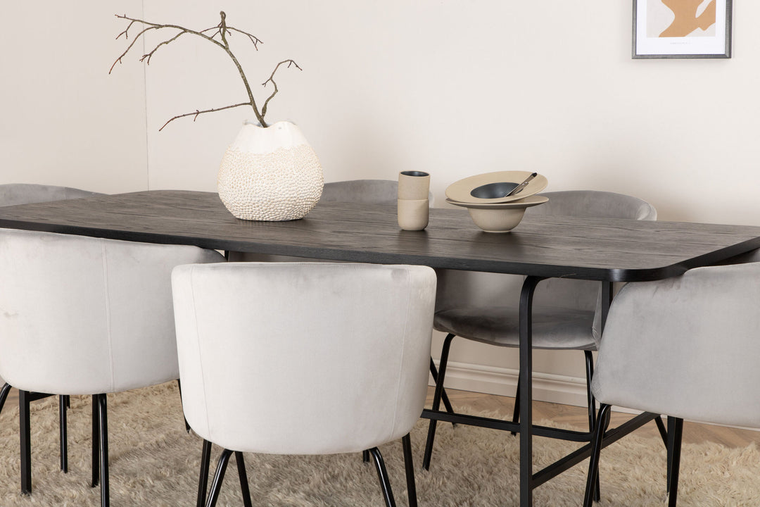 Venture Home Uno Dining Table , Black Black Veneer+Berit Chair , Black Light Grey Velvet_6