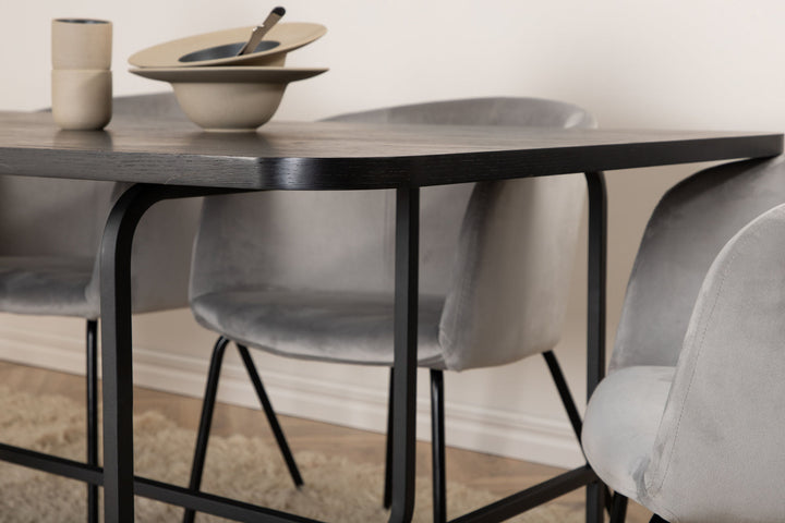Venture Home Uno Dining Table , Black Black Veneer+Berit Chair , Black Light Grey Velvet_6