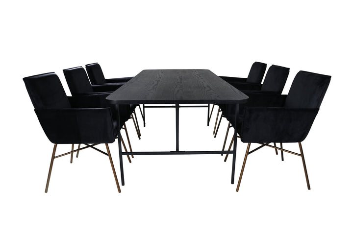 Venture Home Uno Dining Table , Black Black Veneer+Petra Chair , Black Black Velvet_6
