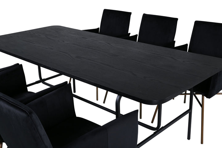 Venture Home Uno Dining Table , Black Black Veneer+Petra Chair , Black Black Velvet_6