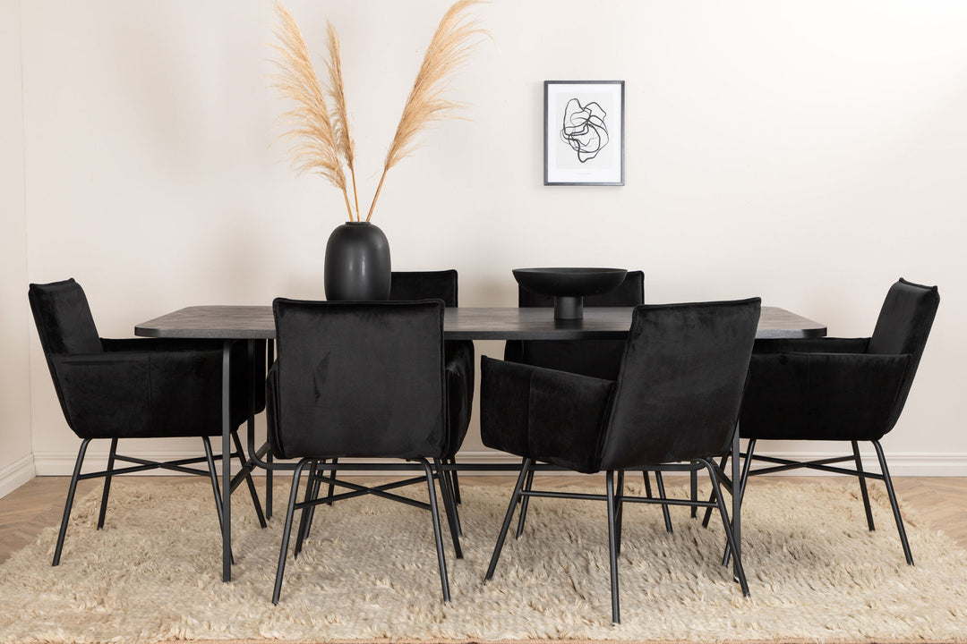 Venture Home Uno Dining Table , Black Black Veneer+Petra Chair , Black Black Velvet_6