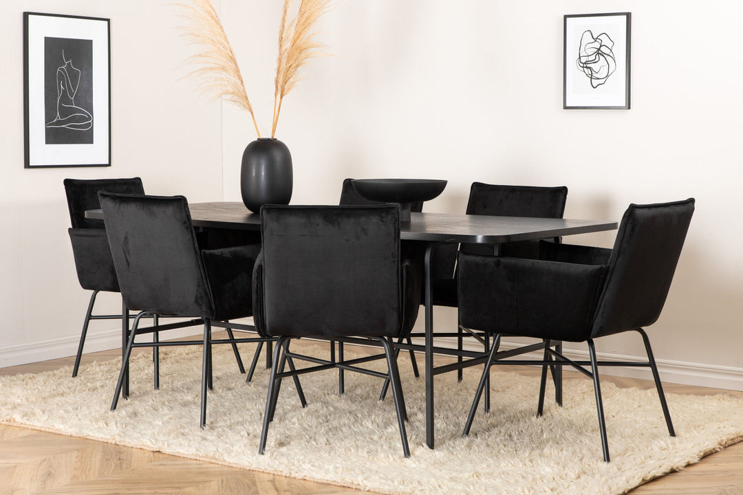 Venture Home Uno Dining Table , Black Black Veneer+Petra Chair , Black Black Velvet_6