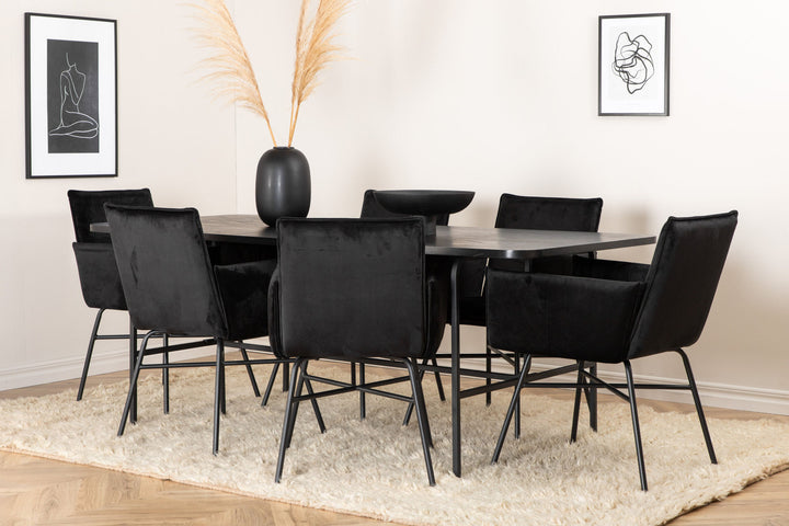 Venture Home Uno Dining Table , Black Black Veneer+Petra Chair , Black Black Velvet_6