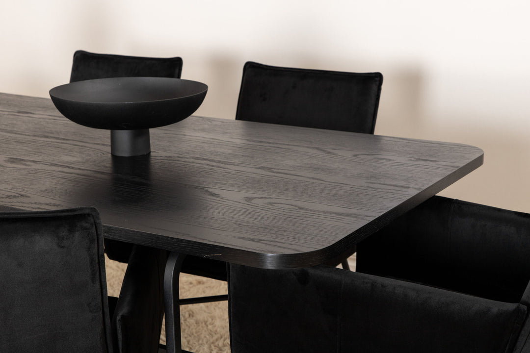 Venture Home Uno Dining Table , Black Black Veneer+Petra Chair , Black Black Velvet_6