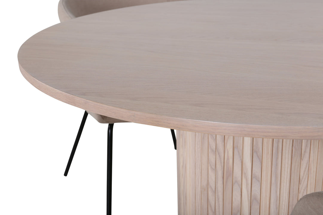 Venture Home Bianca Round Dining Table , White Wash Black Veneer+Berit Chair , Black Beige Fabric (Polyester linen )_4
