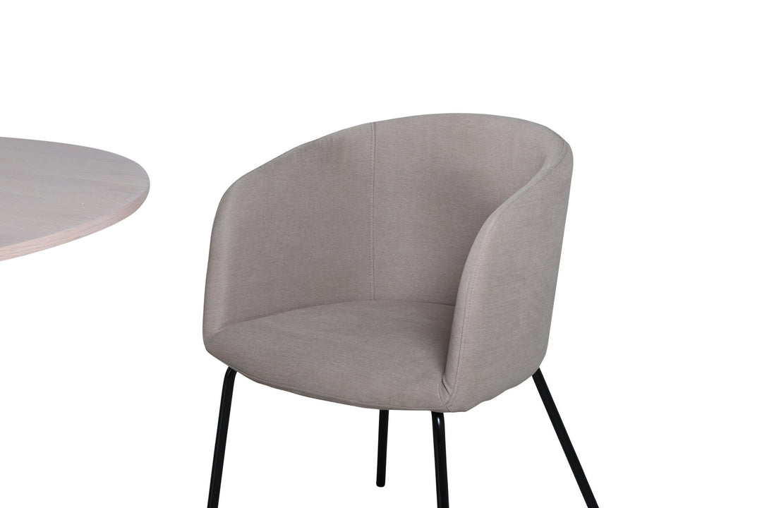 Venture Home Bianca Round Dining Table , White Wash Black Veneer+Berit Chair , Black Beige Fabric (Polyester linen )_4