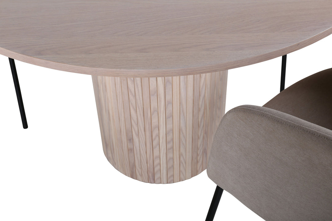 Venture Home Bianca Round Dining Table , White Wash Black Veneer+Berit Chair , Black Beige Fabric (Polyester linen )_4